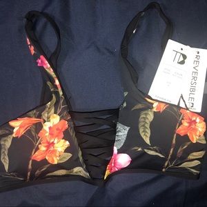 Print/Black Plunge Bikini Top